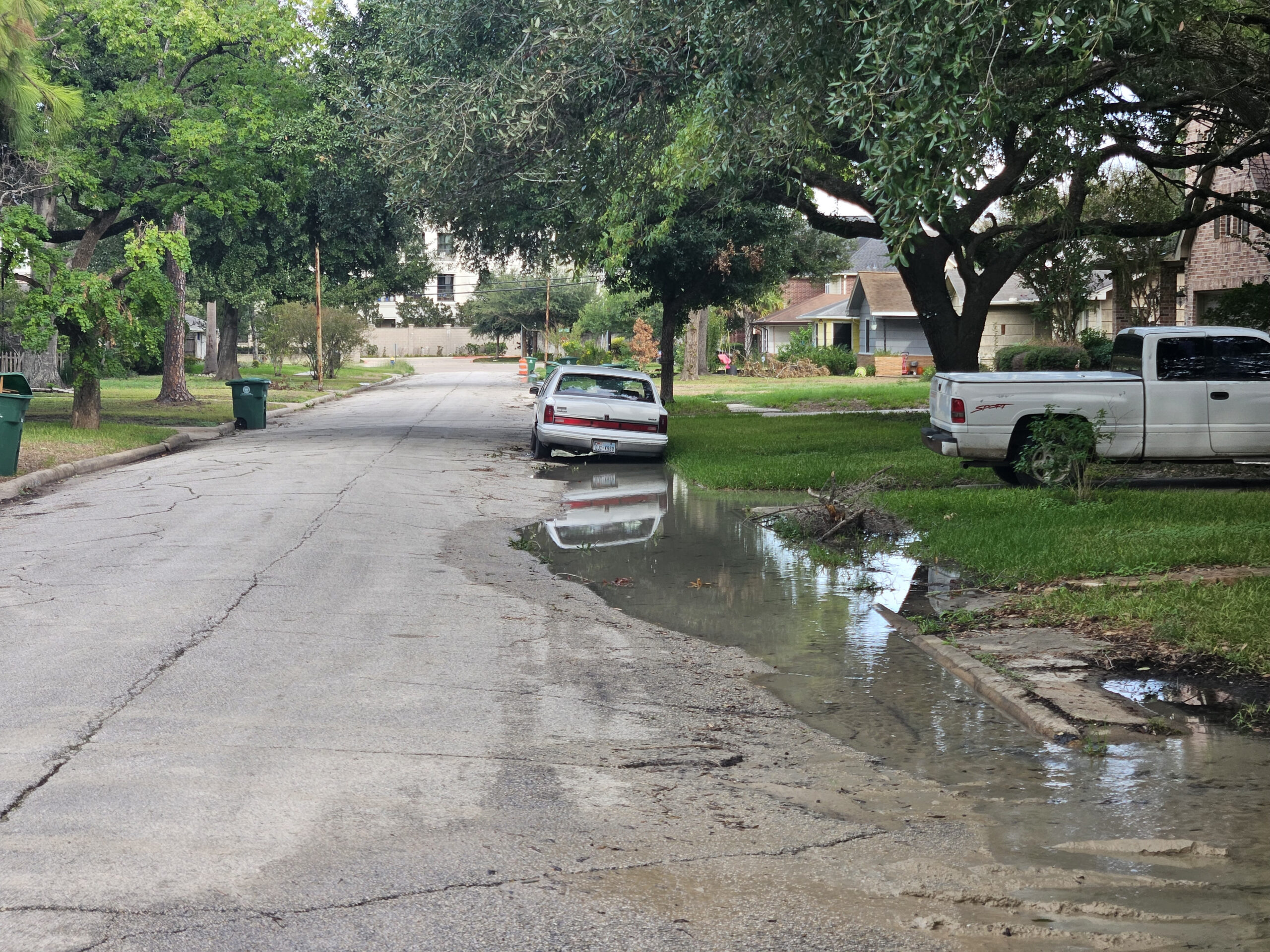 Water pooling on Elmridge Street in the Wesridge neighborhood of Houston